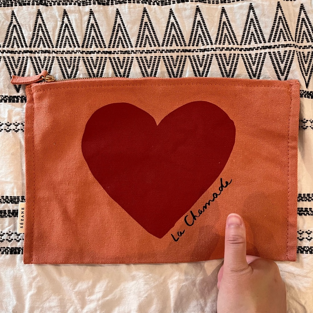 Sezane Canvas Pouch "La Chamade" Heart Print New